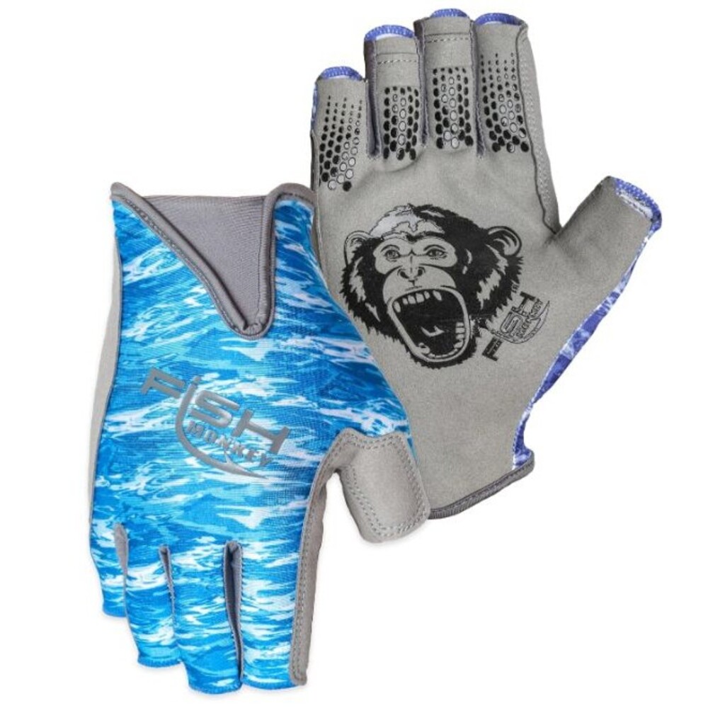 Fish Monkey Pro 365 Guide Fishing Gloves Large Blue Water Camo UPF 50+ Non-Slip